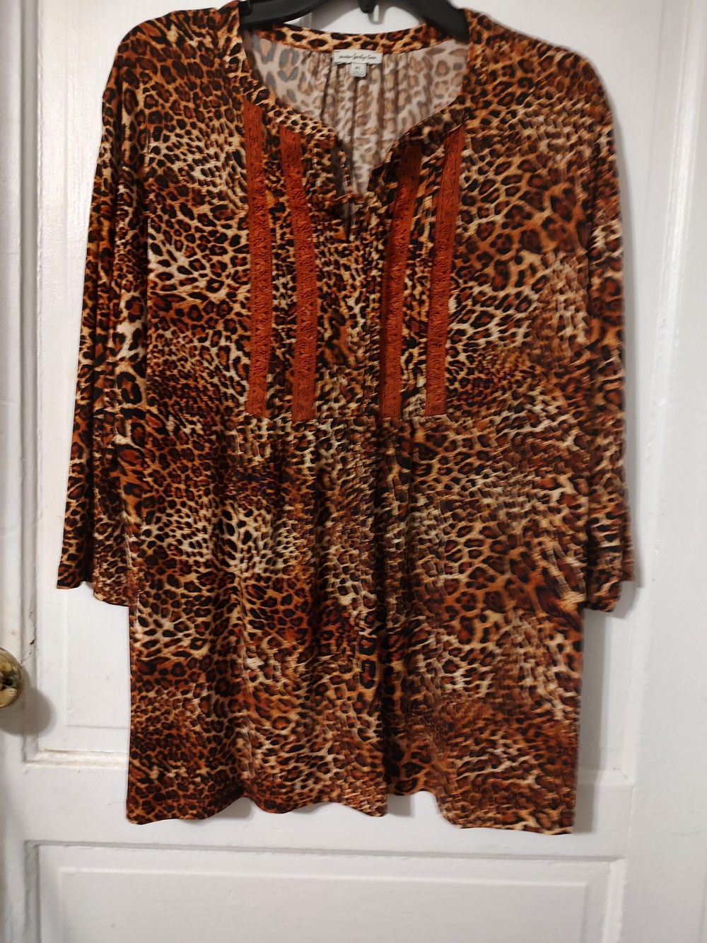 Leopard Print Tunic Dress with Rust Trim